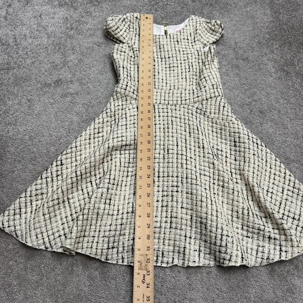 Zoe LTD Tweed A-Line Fit & Flare Dress Girls 14 Beige Black Plaid Cap Sleeve